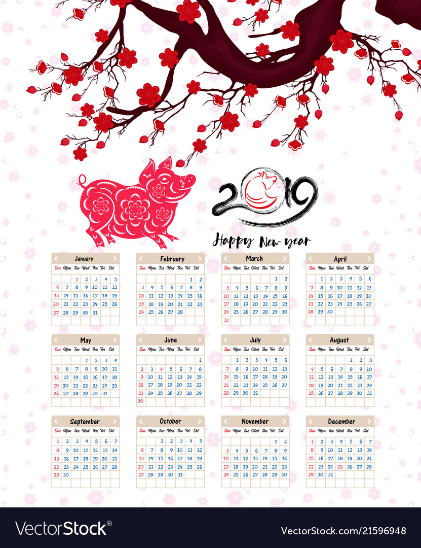 Calendar 2019 chinese for happy new year