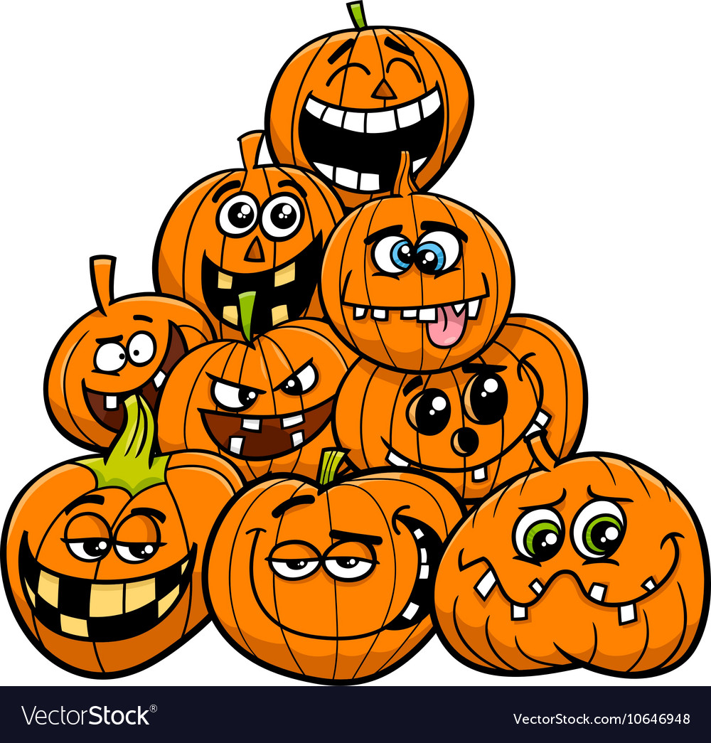 Cartoon halloween pumpkins group Royalty Free Vector Image