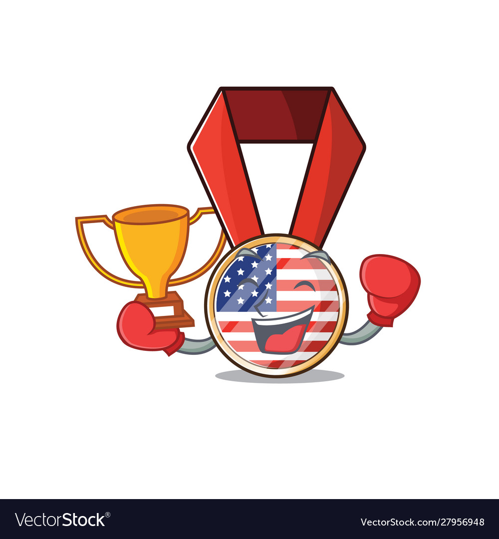 Cartoon usa ribbon with character boxing