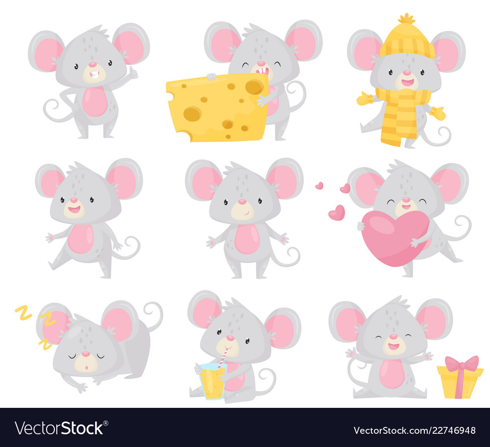 Flat set of little mouse in different Vector Image Flat set of little mouse in different