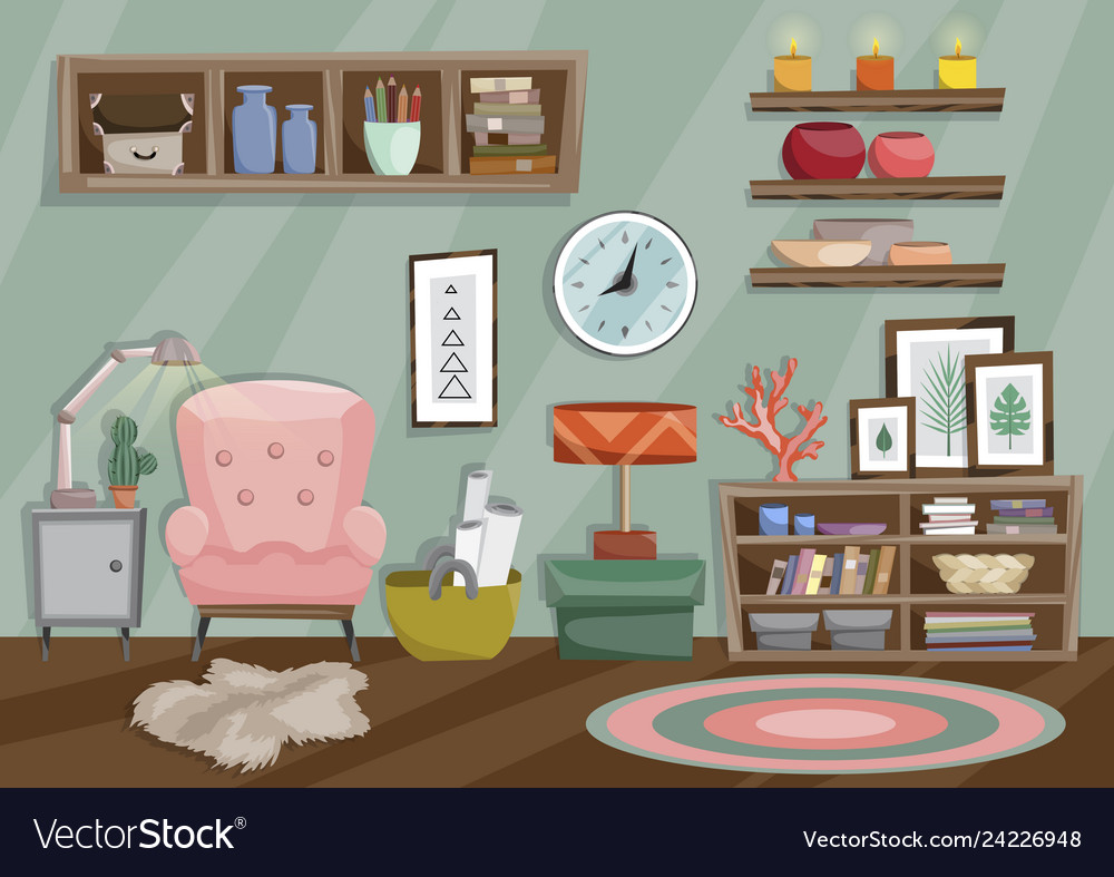 Flat style of living room Royalty Free Vector Image