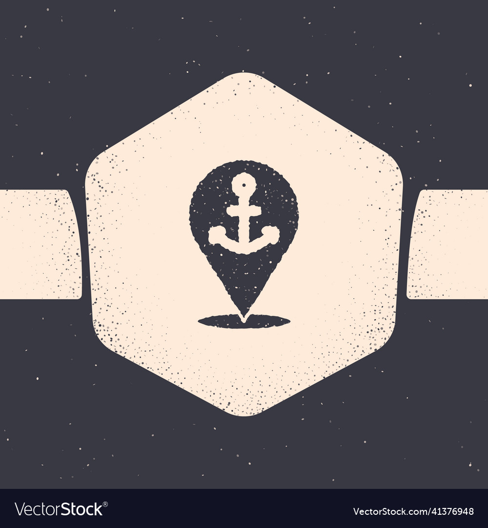 Grunge map pointer with anchor icon isolated vector image Grunge map pointer with anchor icon isolated