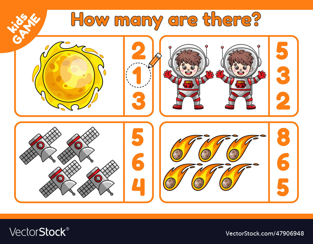 Math game how many are there cartoon space objects