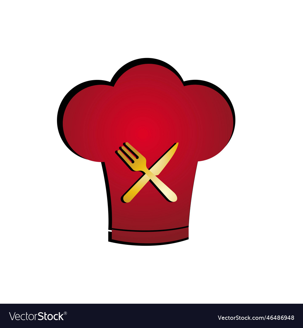 Red chef hat and golden fork and knife cross Vector Image