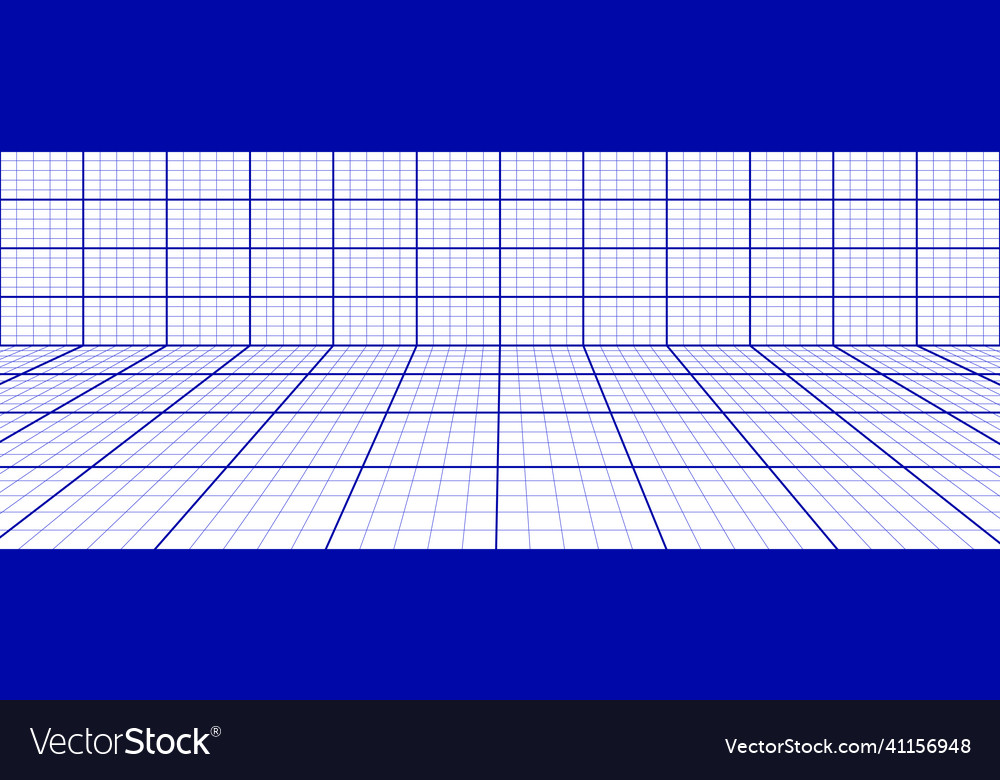 Room grid 3d perspective view blue lines vector image Room grid 3d perspective view blue lines