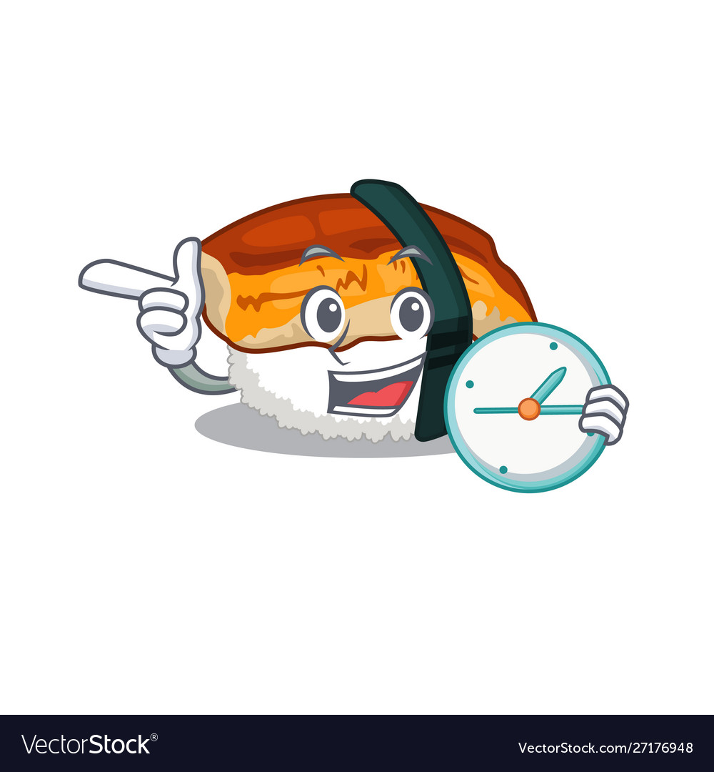 With clock sushi unagi isolated in cartoon