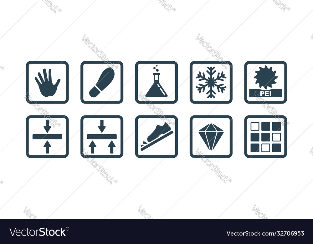 Ceramic tiles specification characteristics set Vector Image