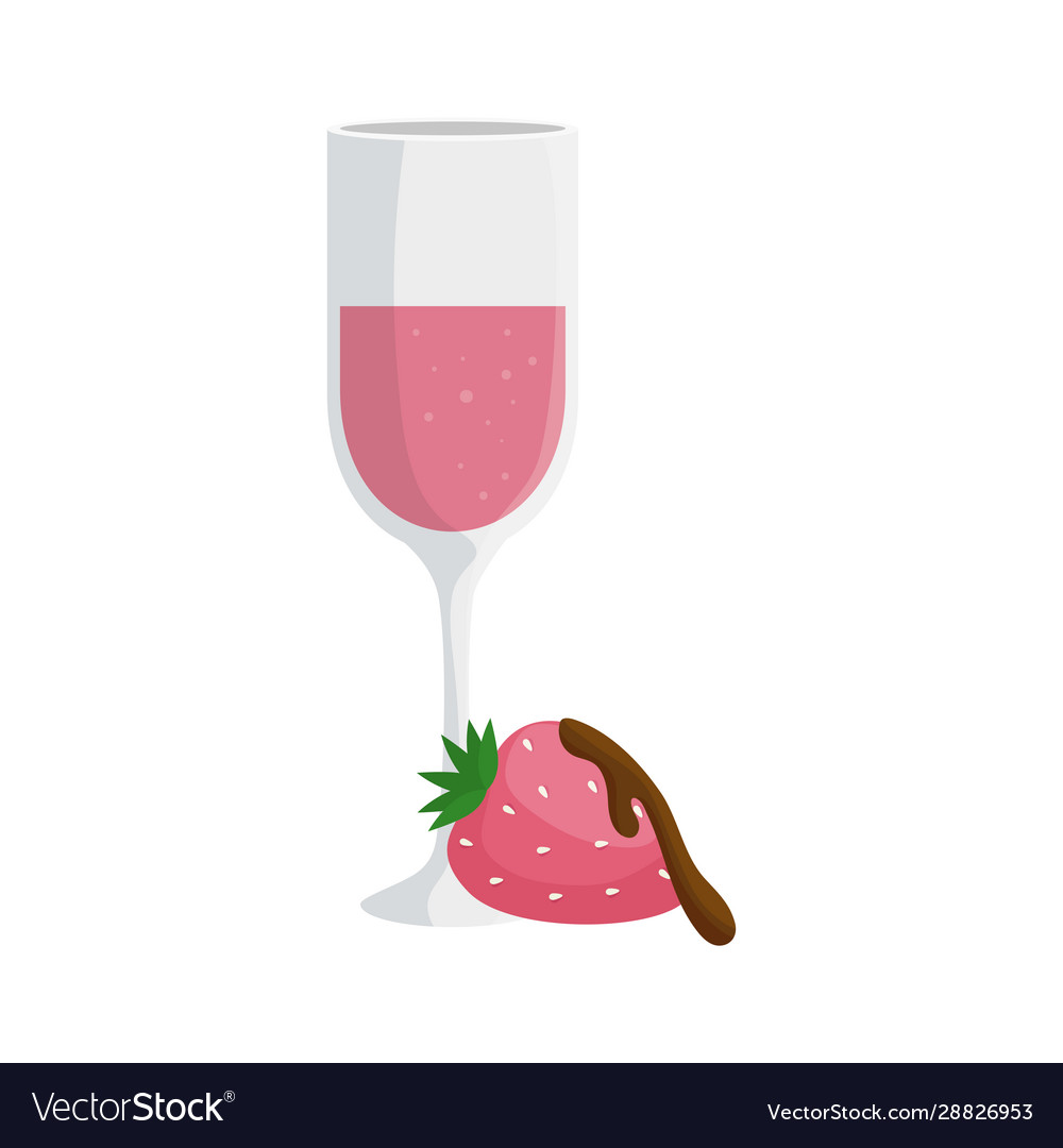 Cup champagne with strawberry isolated icon