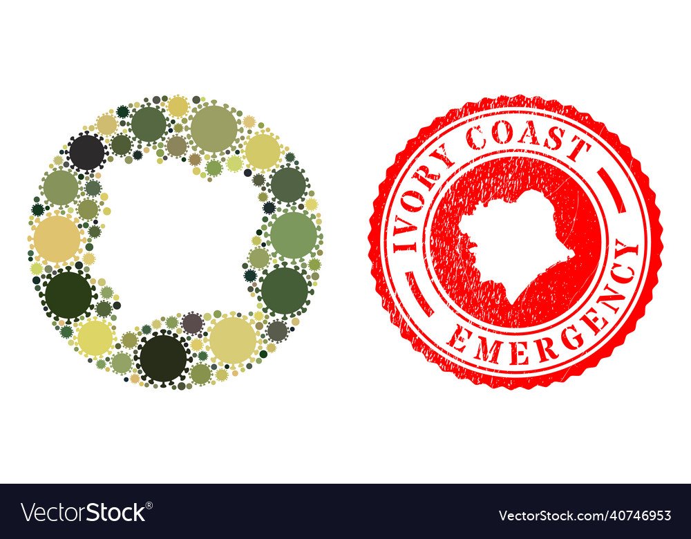 Emergency grunge seal and covid19 virus mosaic