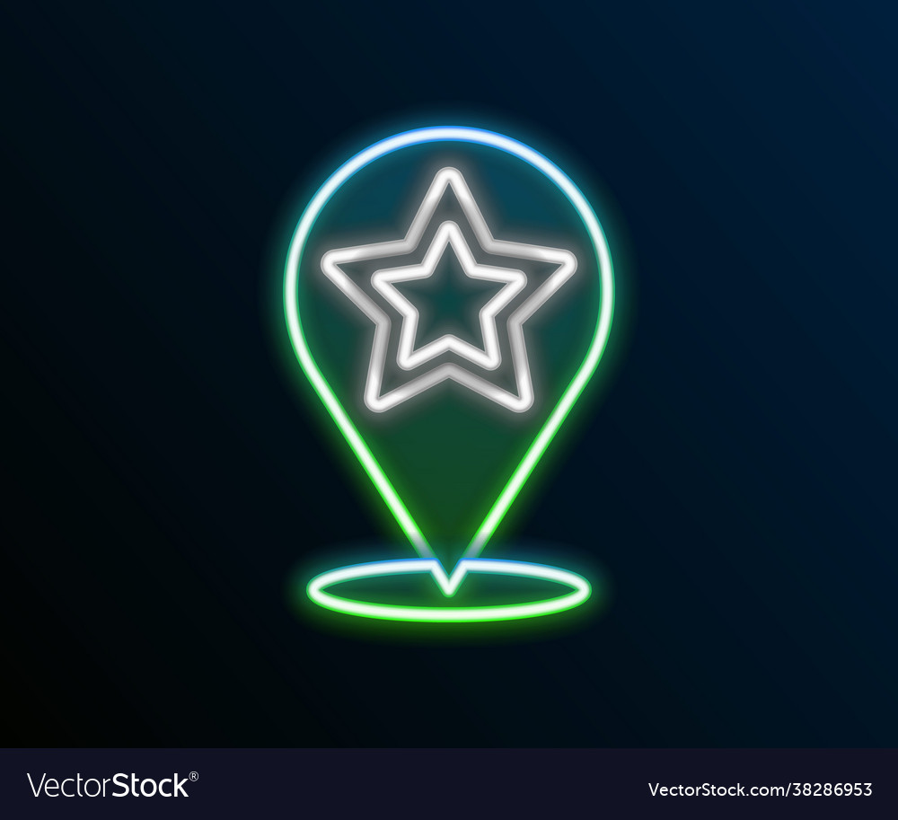 Glowing neon line map pointer with star icon vector image Glowing neon line map pointer with star icon