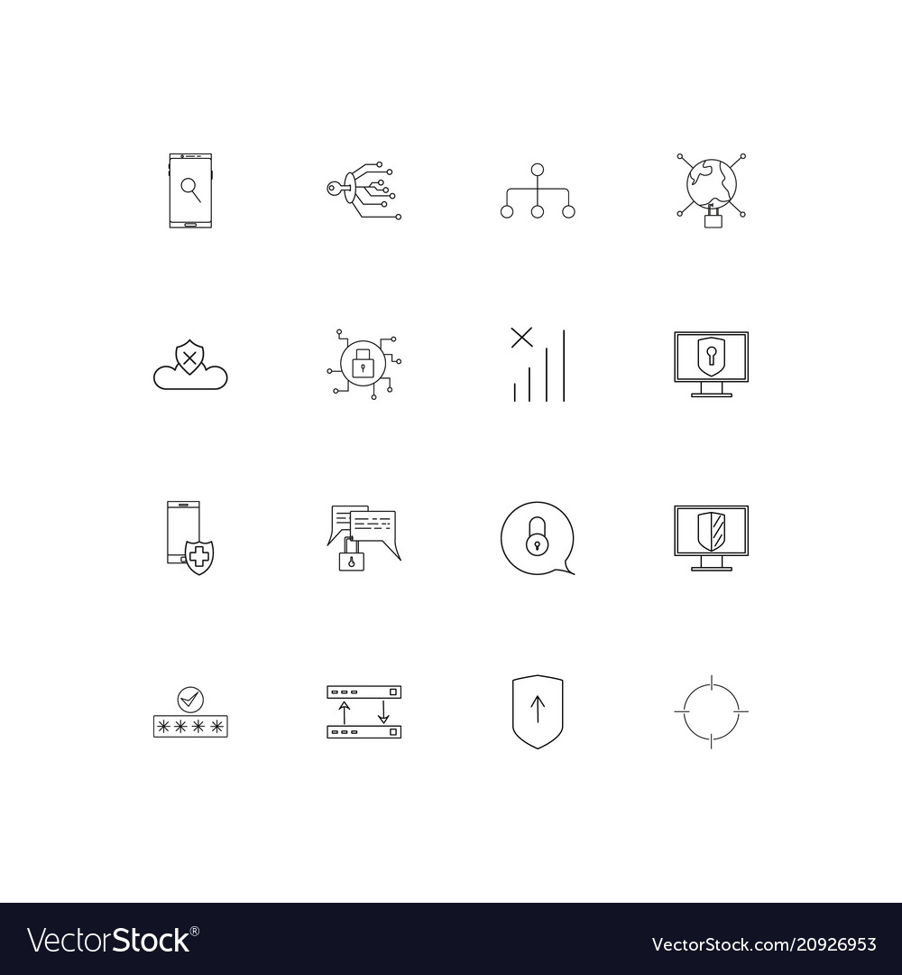 Internet security linear thin icons set outlined