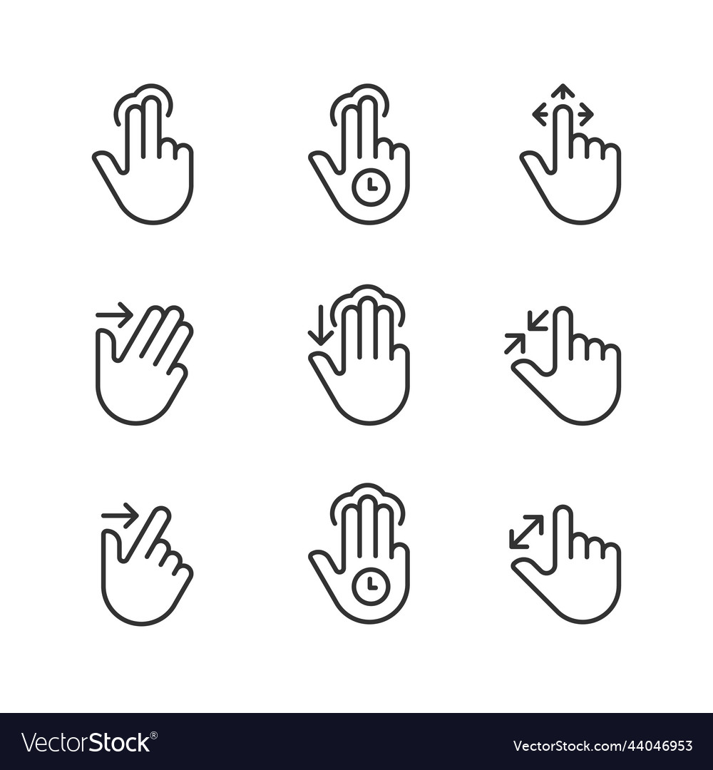 Multitouch gestures pixel perfect linear icons set