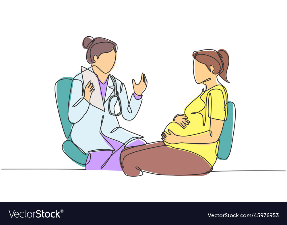 One single line drawing of female obstetrics Vector Image