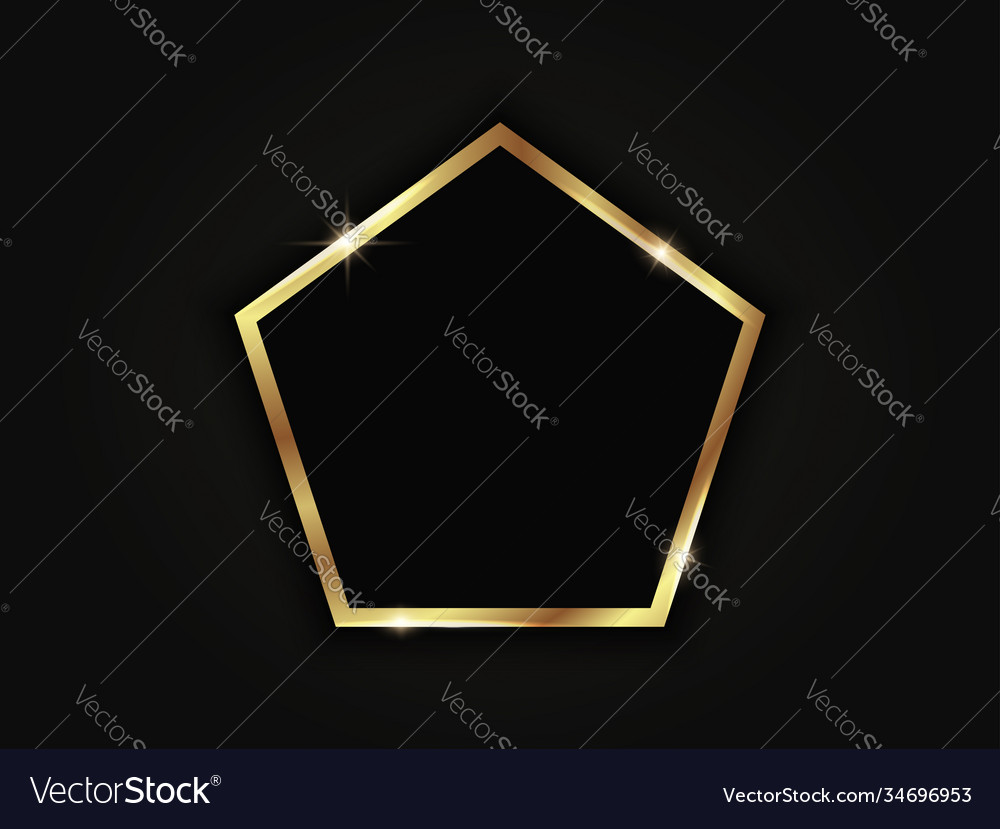 Pentagonal golden sparkling frame isolated