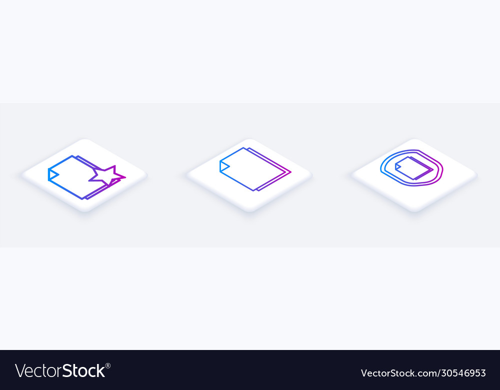 Set isometric line document with star vector image Set isometric line document with star