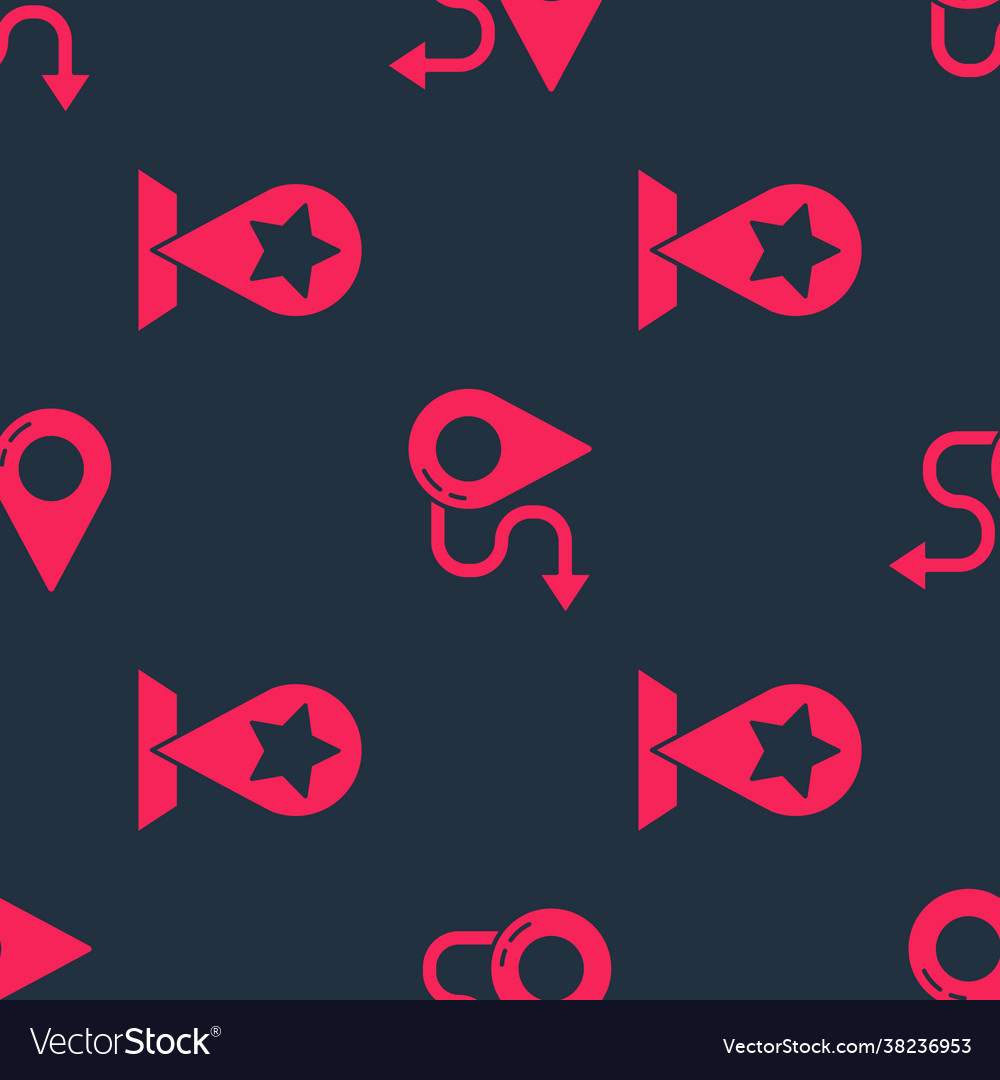 Set map pointer with star and route location vector image Set map pointer with star and route location