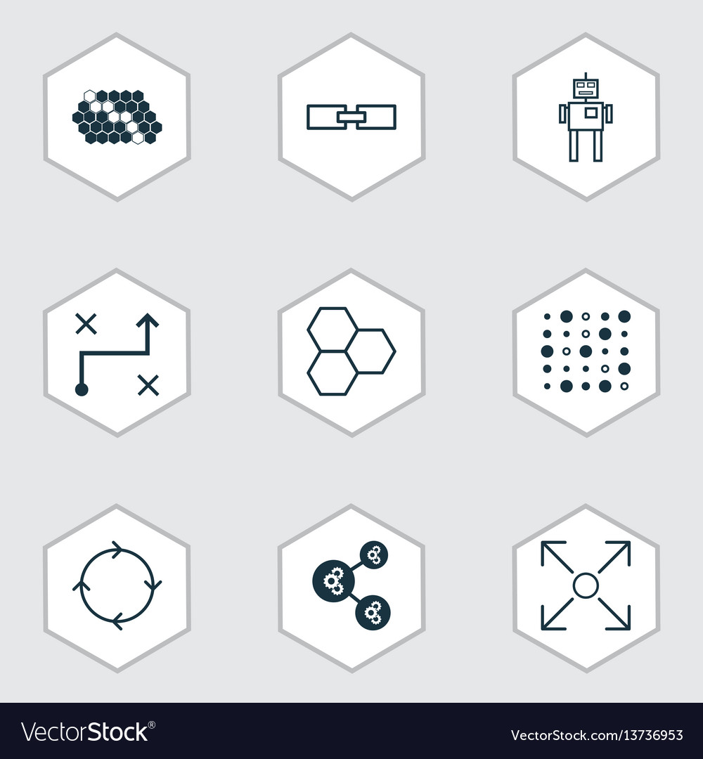 Set of 9 robotics icons includes algorithm vector image Set of 9 robotics icons includes algorithm