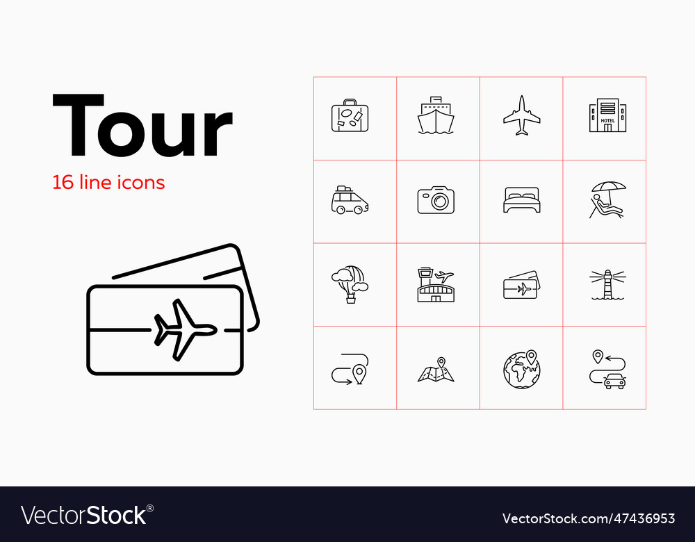 Tour icons set of line