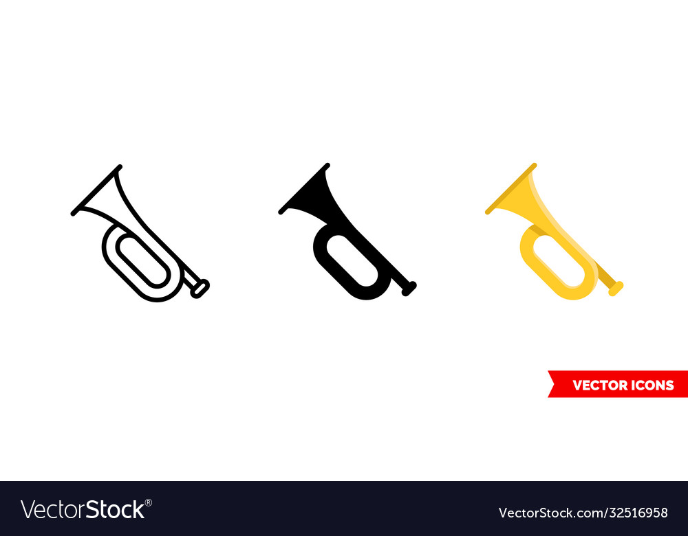 Bugle icon 3 types isolated sign symbol Royalty Free Vector