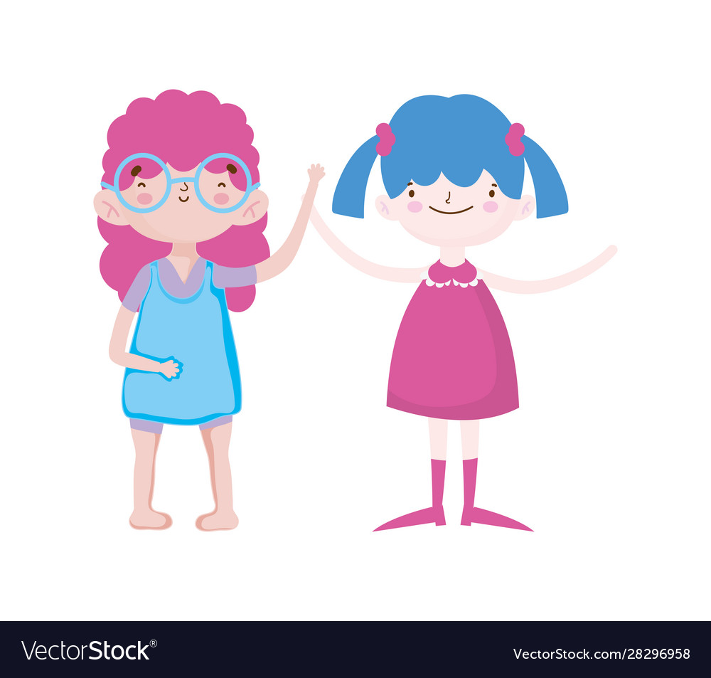 Cute little girls happy friends cartoon characters Cute little girls happy friends cartoon characters