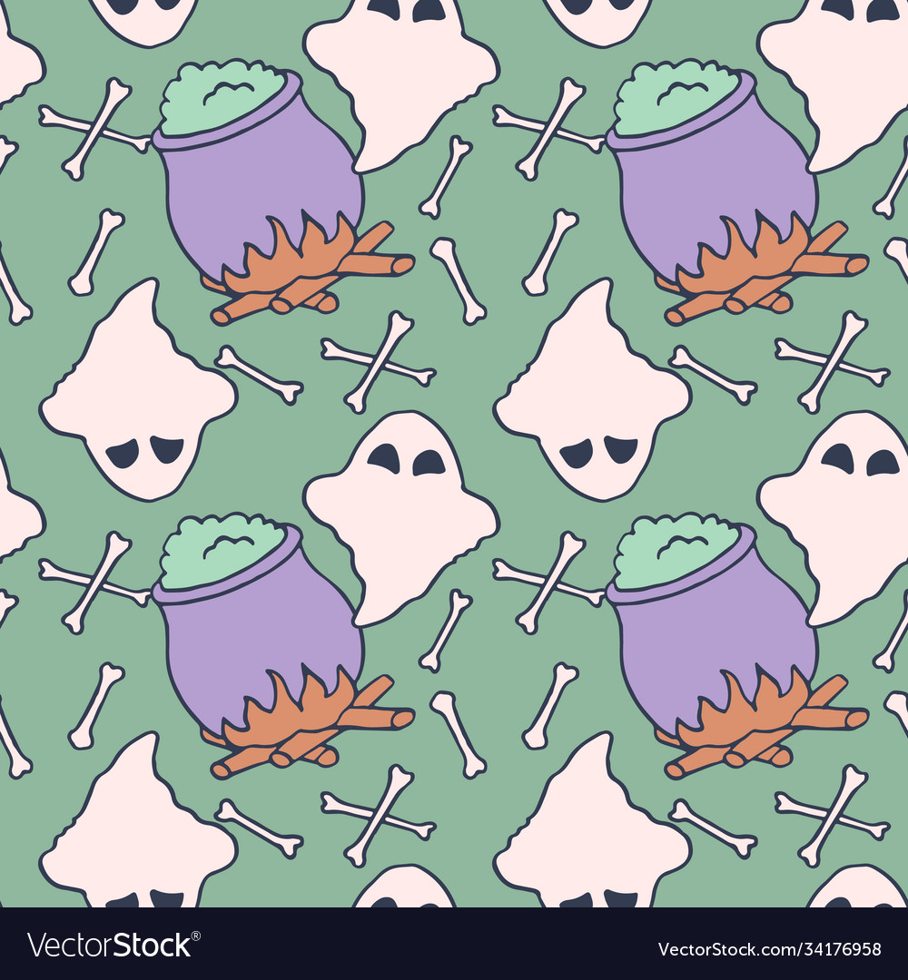 Ghost and cauldron seamless pattern Vector Image Ghost and cauldron seamless pattern