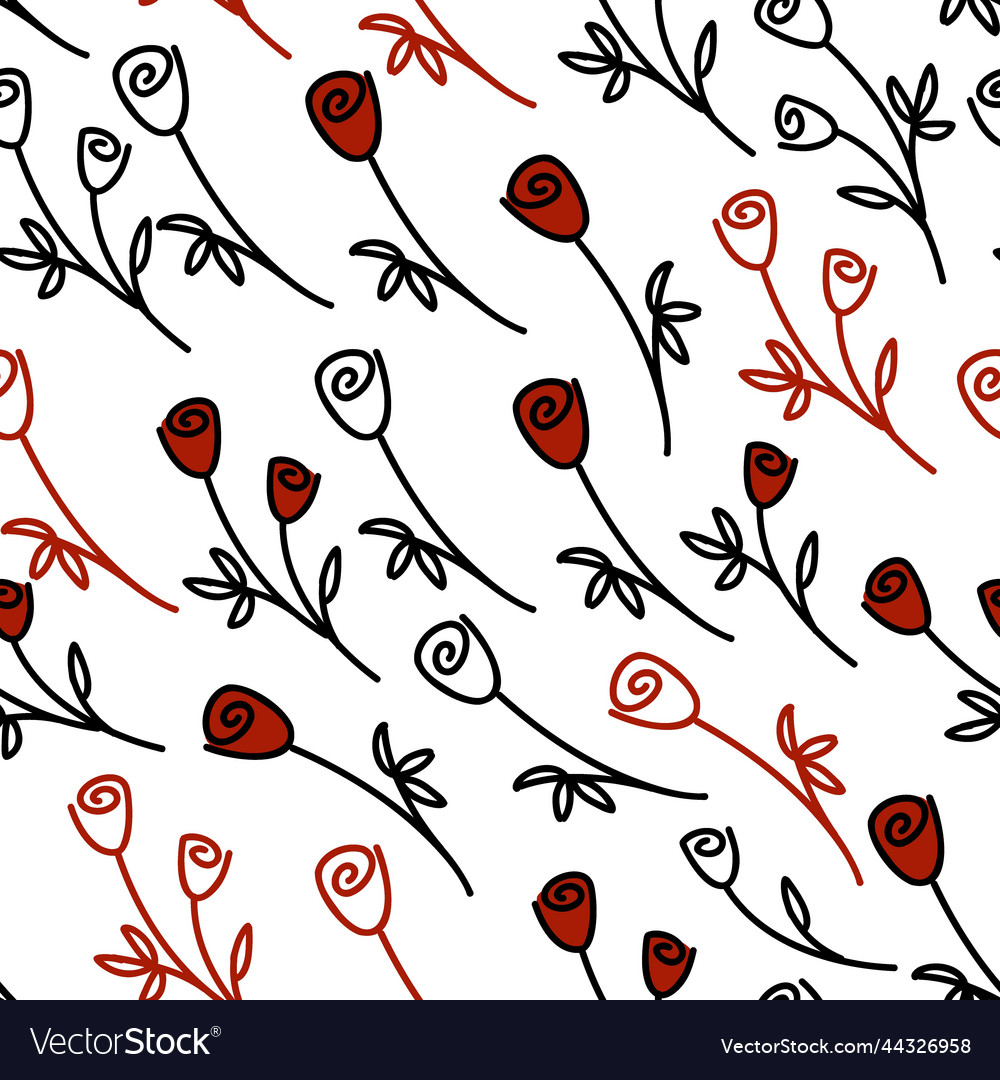 Seamless pattern flowers simple white and red