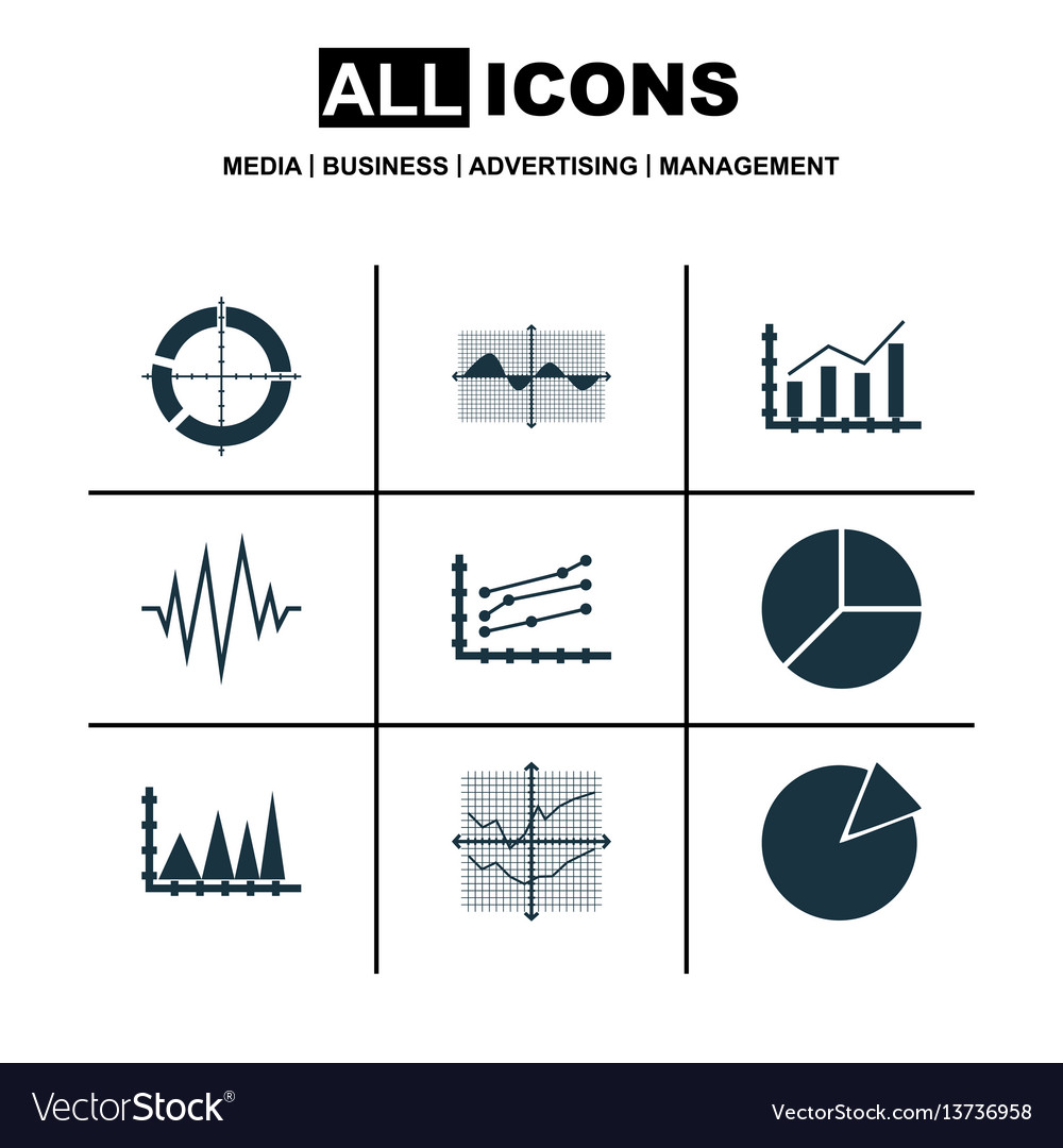 Set of graphs diagrams and statistics icons vector image Set of graphs diagrams and statistics icons
