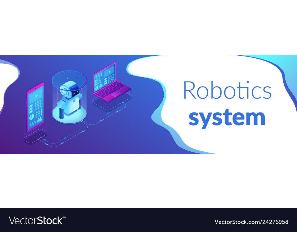 Wifi controlled robotics isometric 3d banner vector image Wifi controlled robotics isometric 3d banner