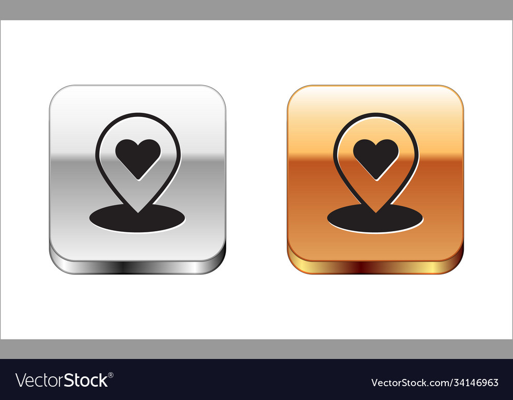 Black map pointer with heart icon isolated vector image Black map pointer with heart icon isolated