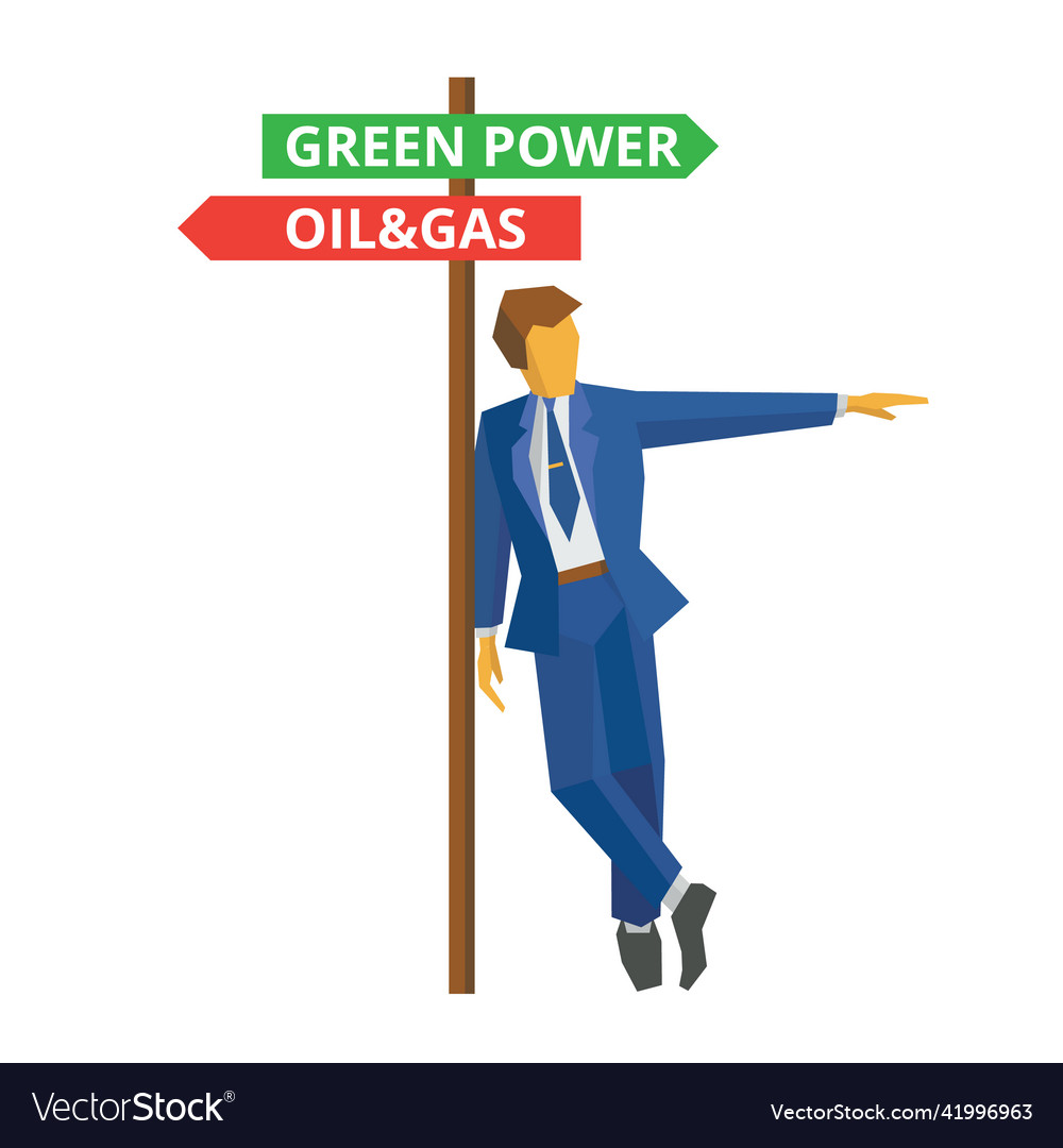 Businessman standing near pointer with text about Vector Image Businessman standing near pointer with text about
