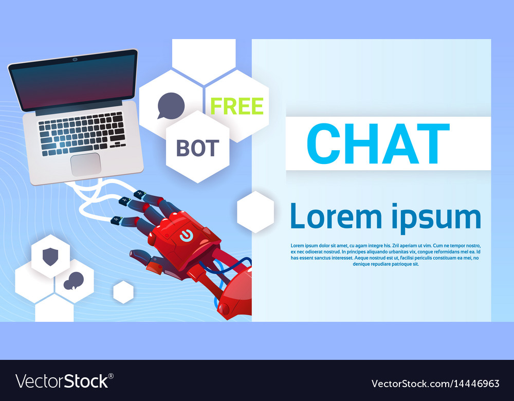 Chat bot hands using laptop computer robot