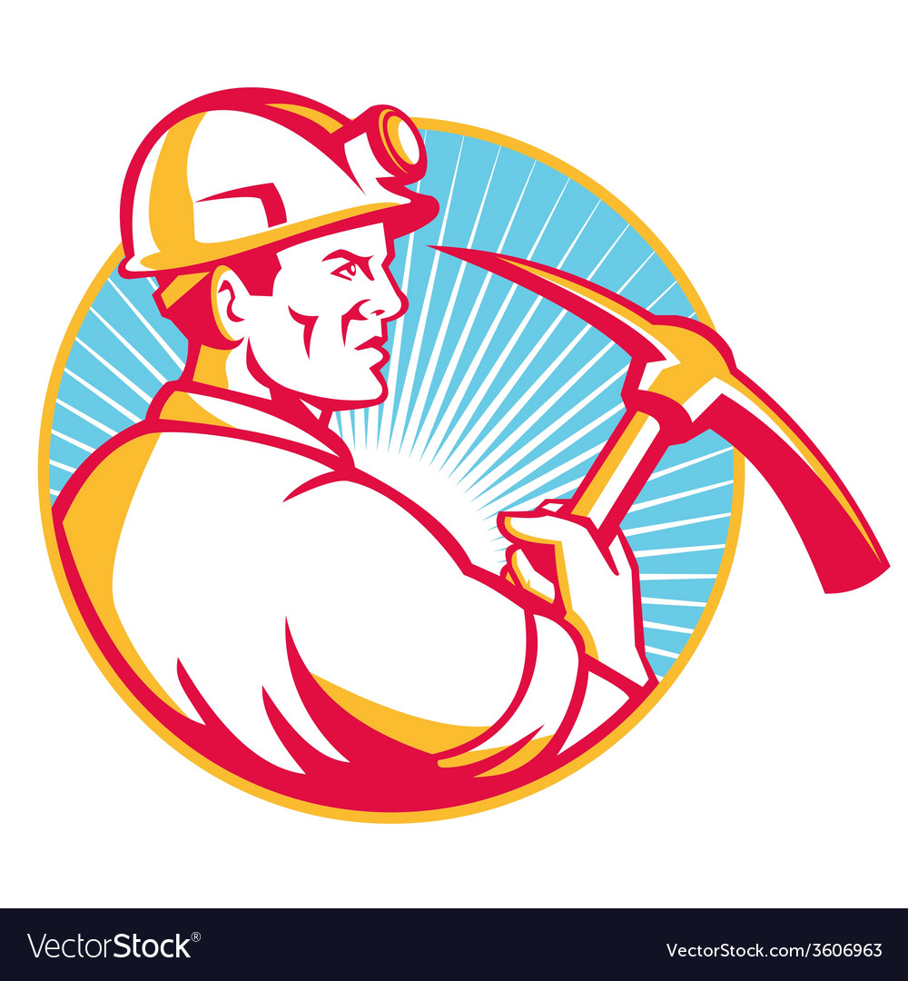 Coal miner with pick axe looking up retro Vector Image