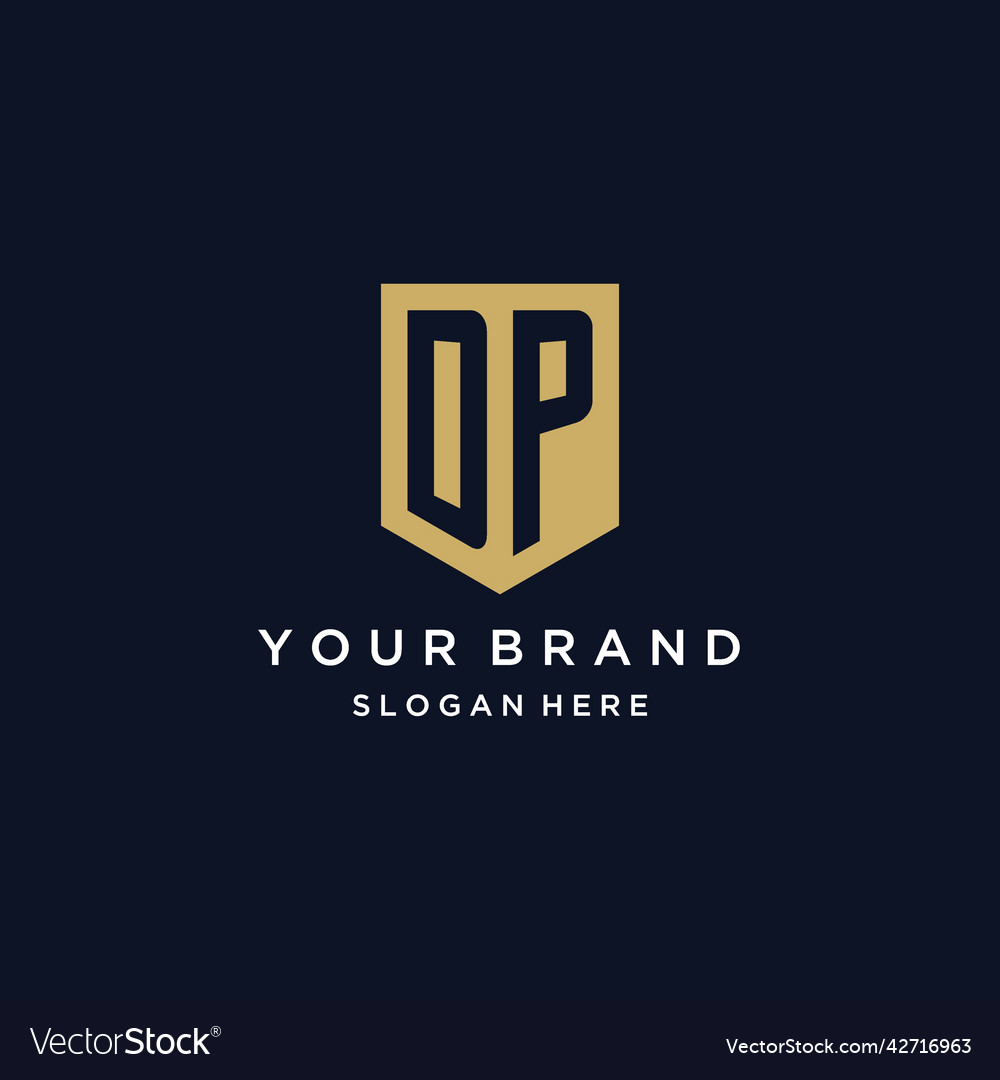 Dp monogram initials logo design with shield icon