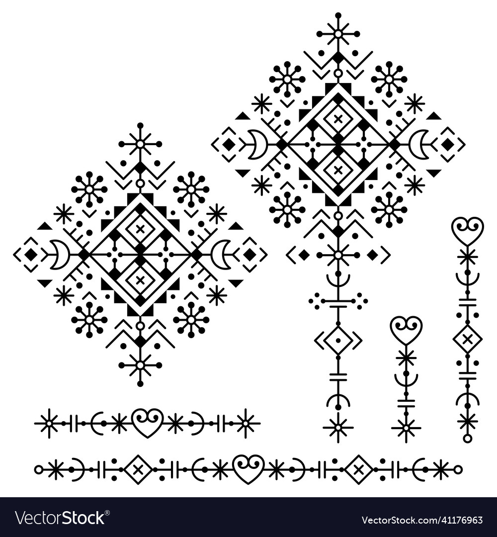 Nordic geometric tribal line art patterns Vector Image