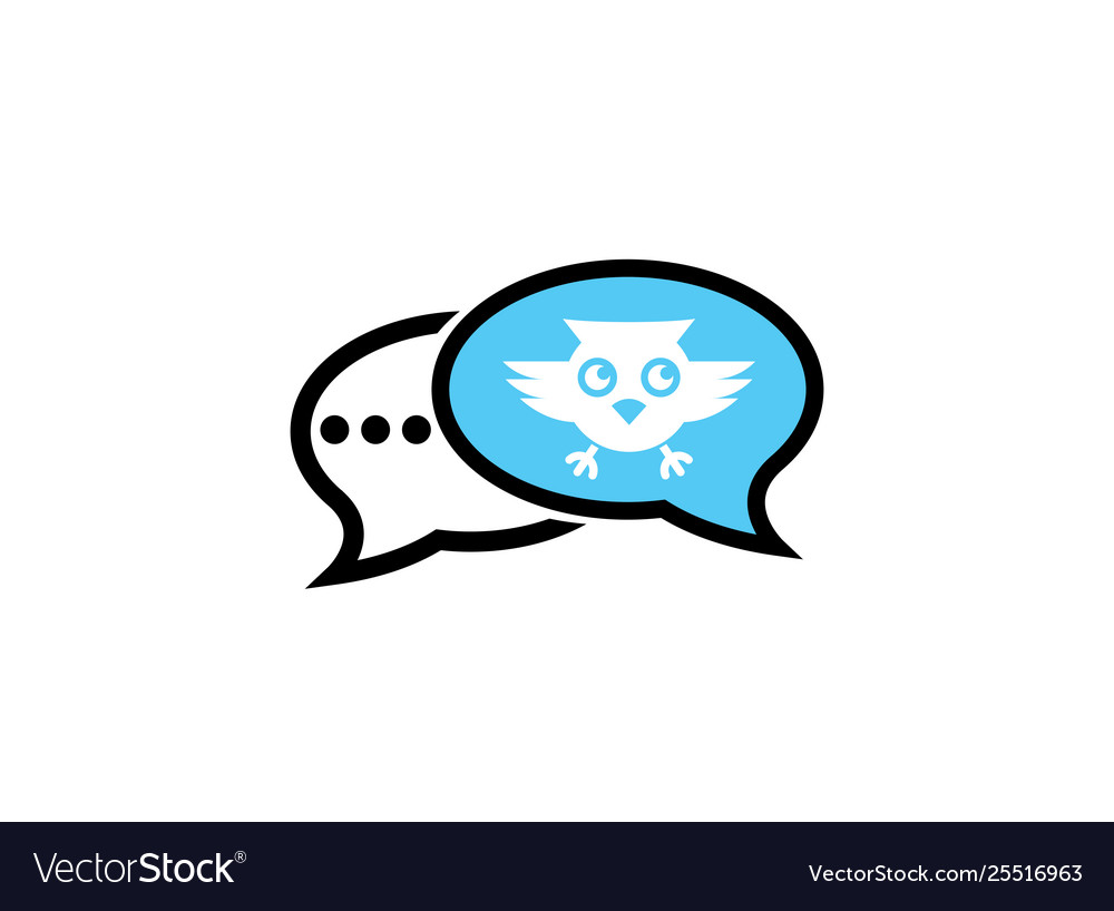 Owl open eyes and fly in a chat icon for logo