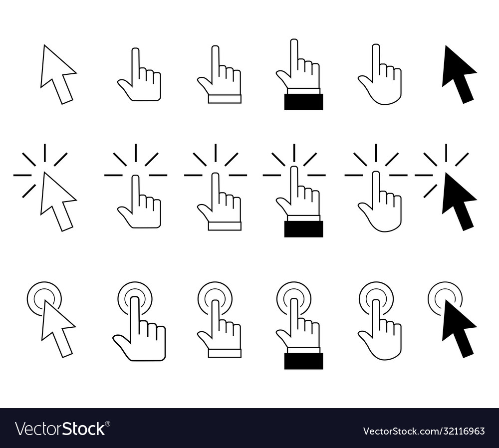 Zeiger Cursor Pfeile und Handklick vector image Zeiger Cursor Pfeile und Handklick