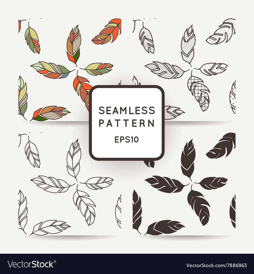 Set of seamless pattern feathers doodle