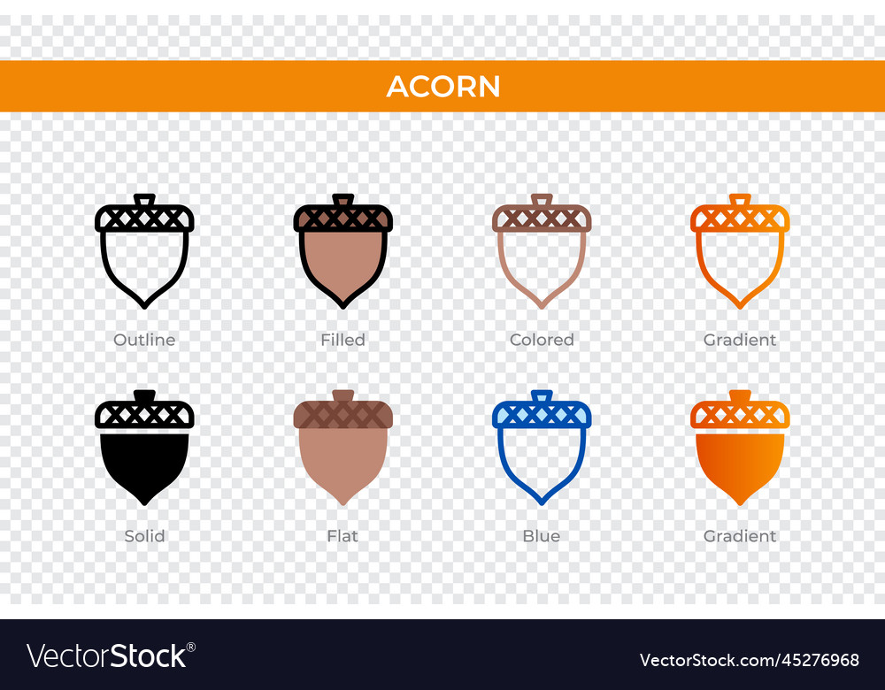 Acorn icon in different style icons vector image Acorn icon in different style icons