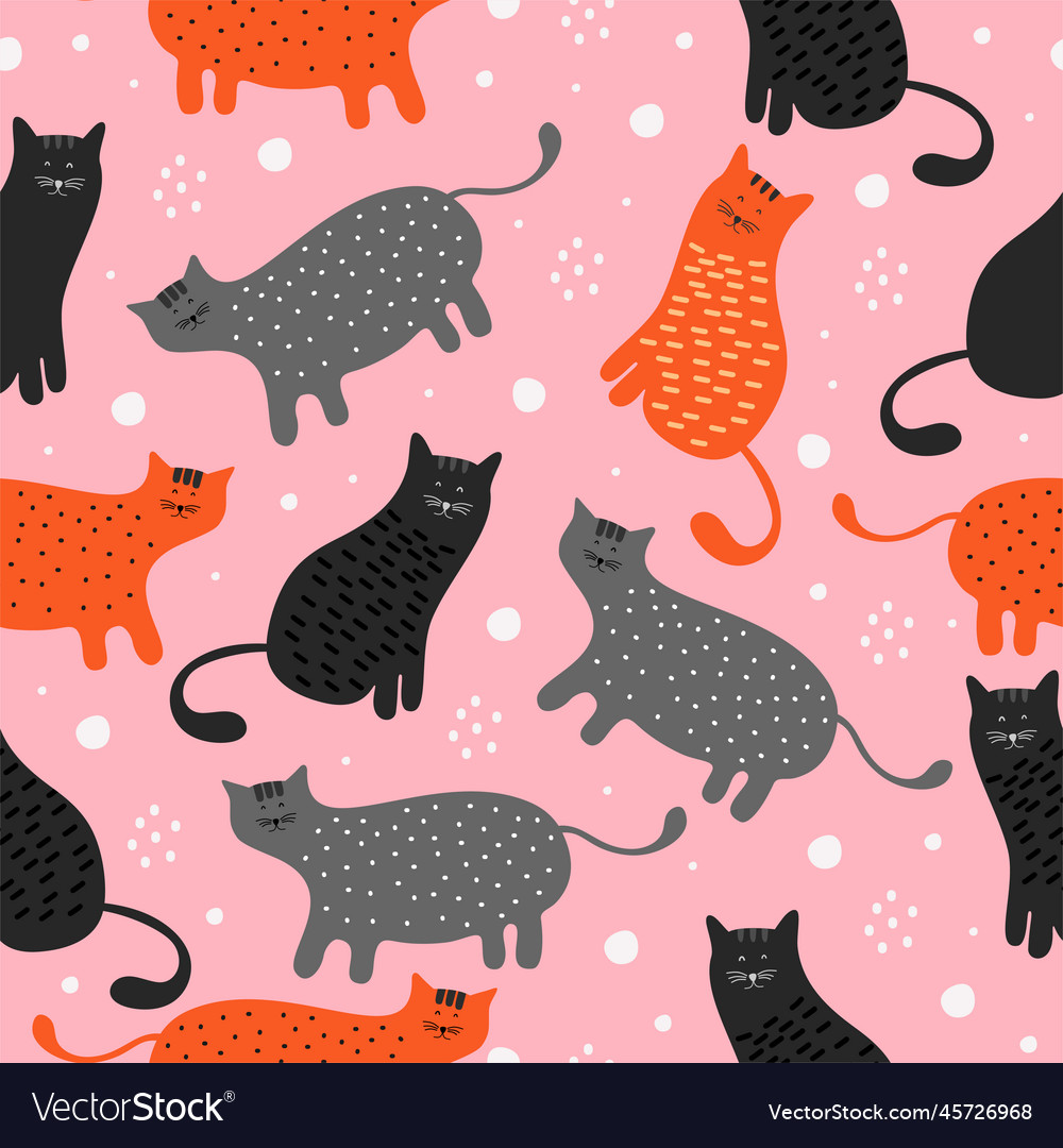 Cat seamless pattern childish handcrafted Vector Image