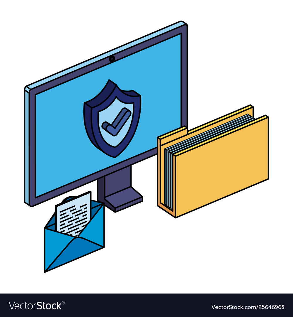 Computer monitor with folder and envelope vector image Computer monitor with folder and envelope