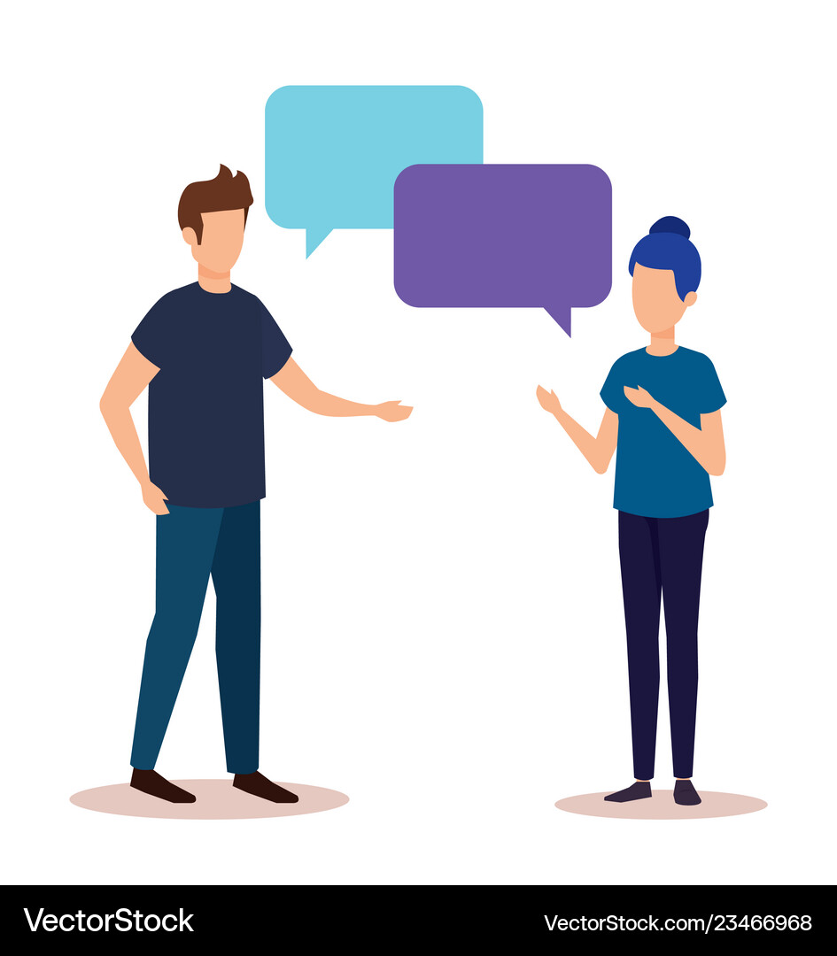 Couple talking with speech bubbles Royalty Free Vector Image