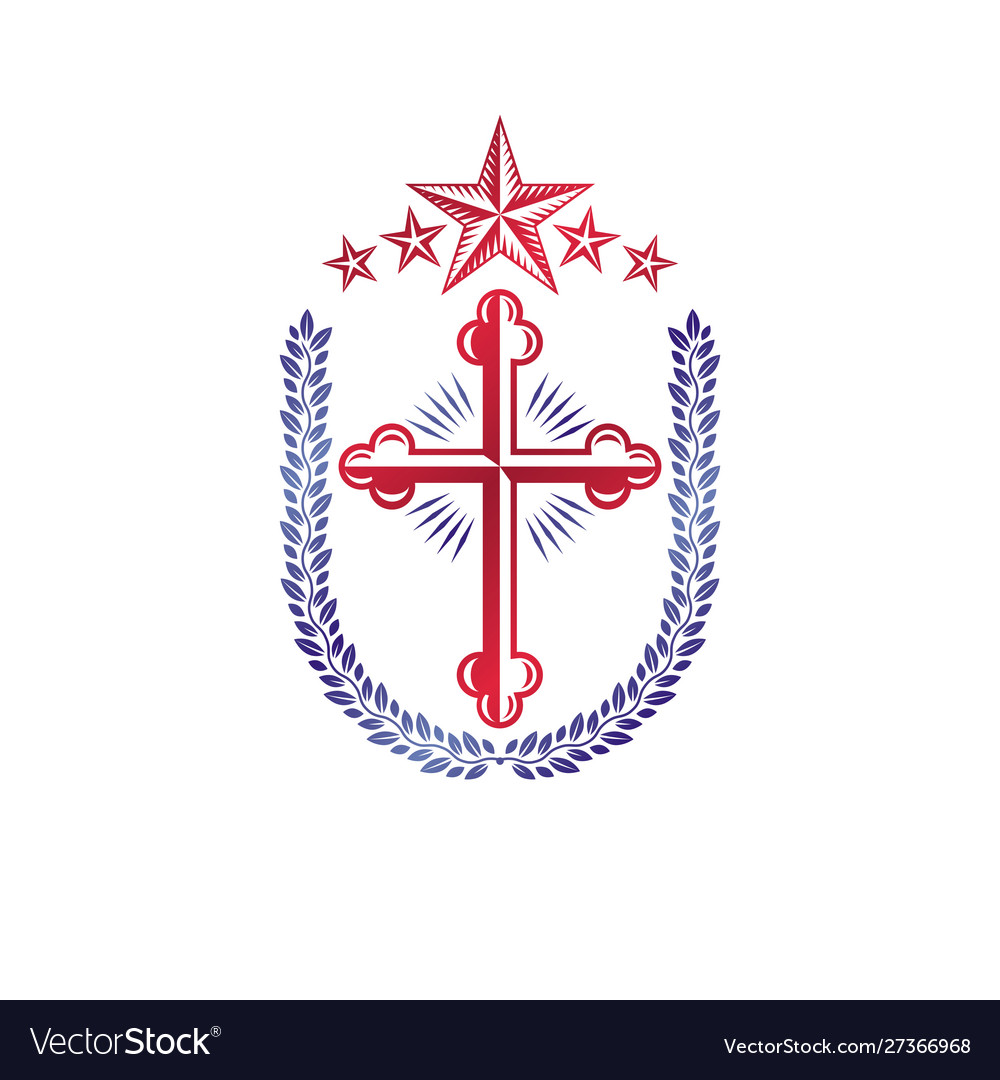 Cross religious vintage emblem created using