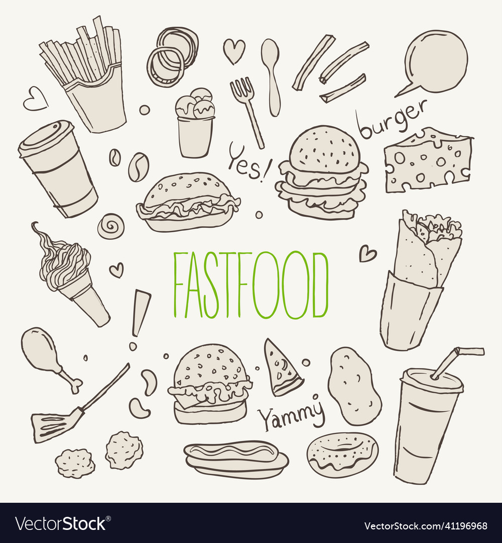 Fastfood delicious hand drawn seamless Royalty Free Vector