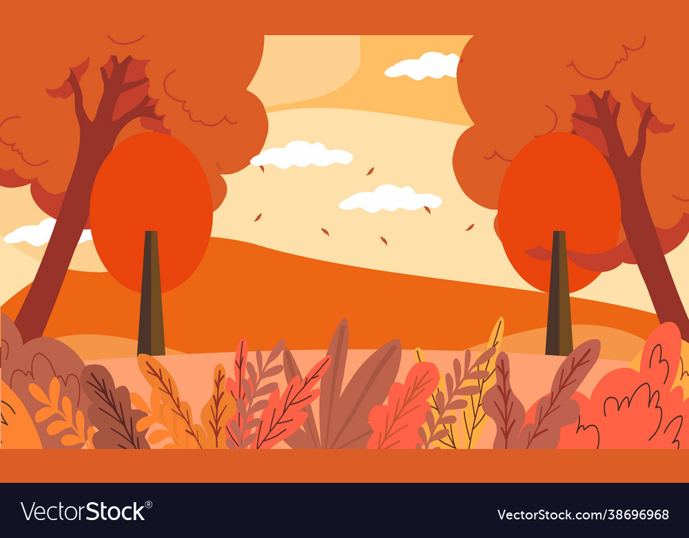Flat design autumn background with colorful trees