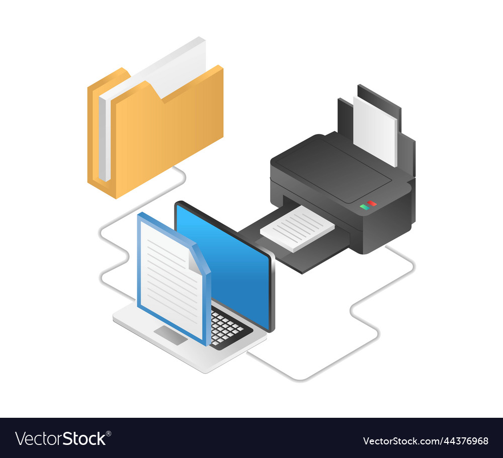 Flat isometric concept print data from computer vector image Flat isometric concept print data from computer