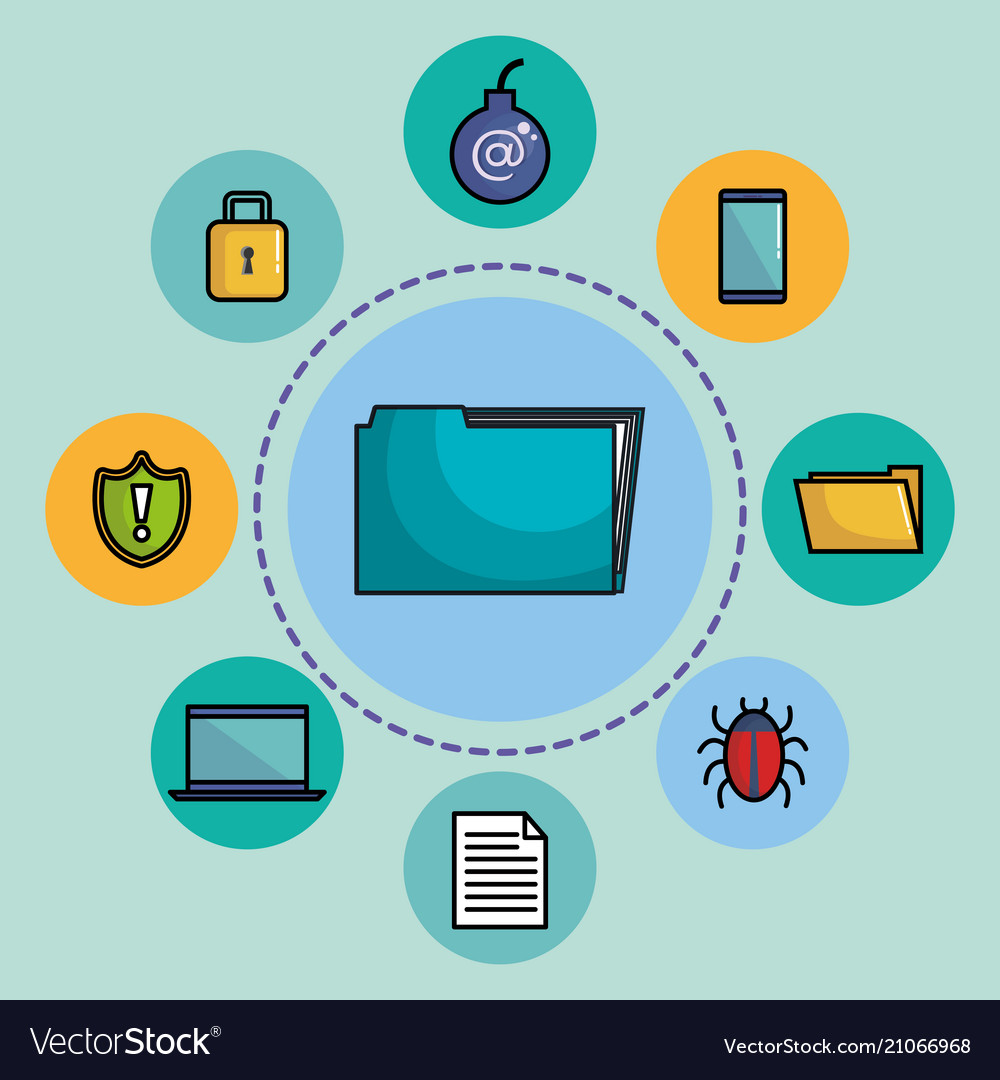 Folder document with online security icons vector image Folder document with online security icons