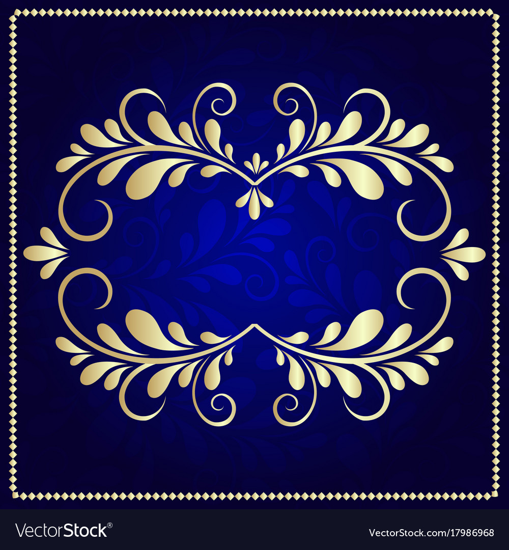 Gold pattern frame on a dark blue background Vector Image