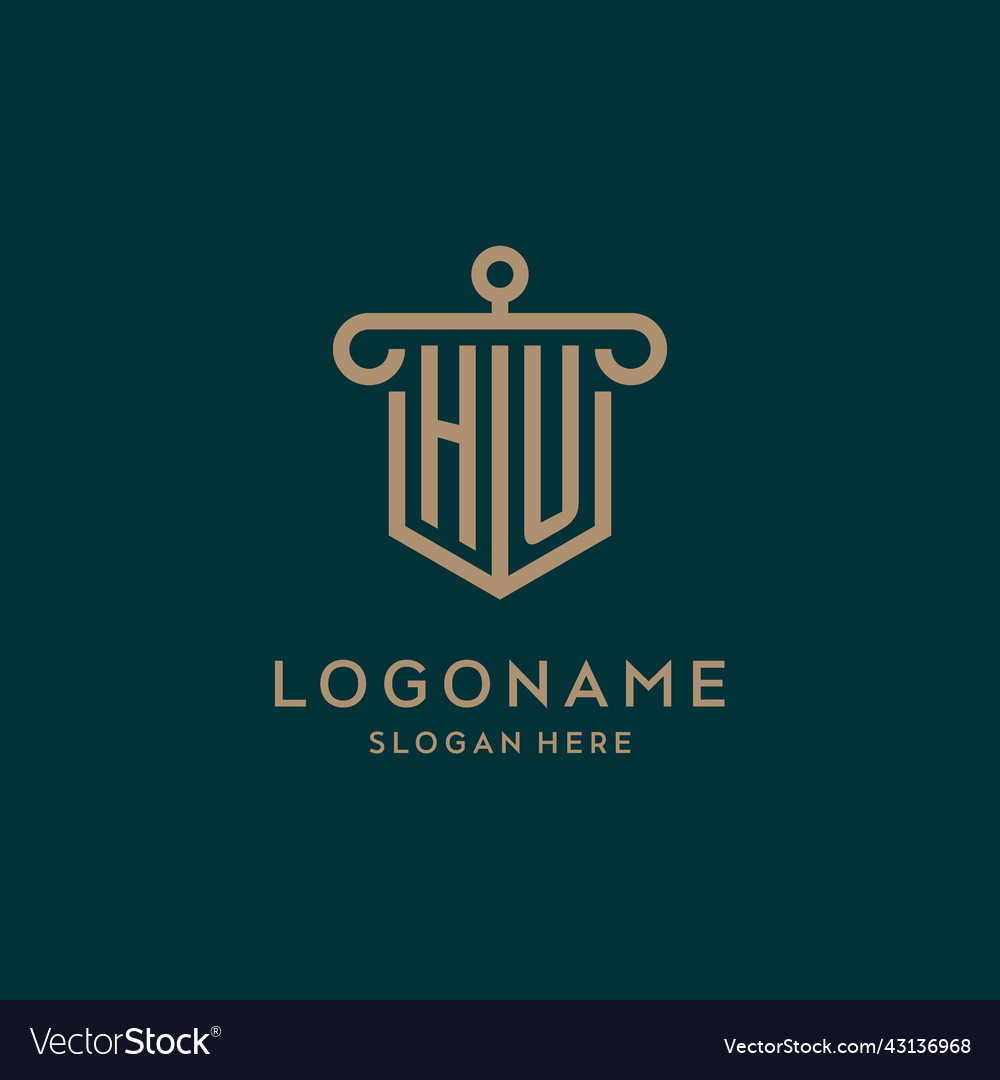 Hu monogram initial logo design with shield