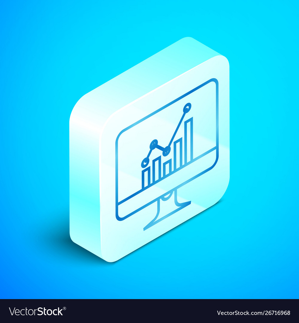 Isometric line computer monitor with graph chart Vector Image Isometric line computer monitor with graph chart