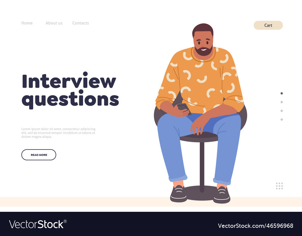 Landing page design template with interview vector image Landing page design template with interview